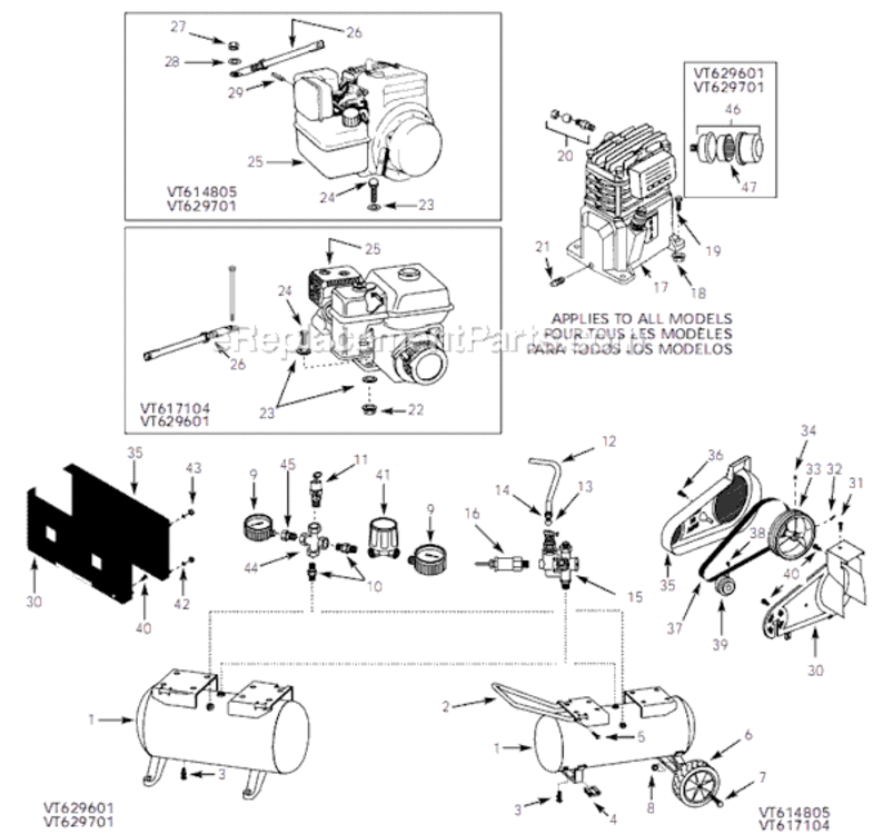 Page A Diagram and Parts List for VT629701 1999 Campbell Hausfeld Compressor